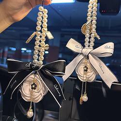 Camellia Car Hanging Ornament Diffuser Stone Car Fragrance Rearview Mirror Pendant Car Hanging Decoration Light Luxury Trendy Car Hanging Ornament