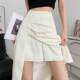Folding zipper split skirt Female summer high waist irregular A -line skirt Small Korean versatile mid -length skirt
