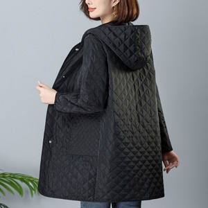 
Mid-length large-size cotton jacket for women 2025 autumn and winter new cotton diamond jacket for middle-aged mother hooded cotton jacket