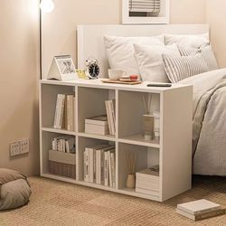 Bedside Table with Six Compartments, Grid Storage Rack, Bedside Storage, Bedroom Partition Cabinet, Long Drawer Cabinet, Bedside Bookcase