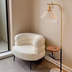 Cream-Colored Single Sofa Chair for Living Room, Lambswool Comfortable Lazy Lounge Chair, Home Bedroom Vanity Chair
