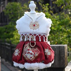 New Year Tang Suit Winter Clothes for Small Dogs, Teddy, Bichon, Pet Cats, Autumn and Winter Styles, Mink Fur Horse-Faced Skirt