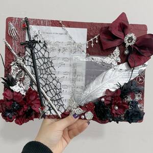 
Pain bag diy material black and red color complete set to send tie board envelope tie board pain board gothic wine red background tie bag