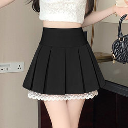 Suit Pleated Skirt Summer 2025 New High-Waisted A-Line Skirt Lace Skirt Versatile Short Skirt for Small People