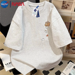 Nasa Collaboration Heavy-Weight Pure Cotton Korean Design Cat-Themed Short-Sleeve T-Shirt Unisex Versatile ins Summer Top