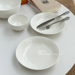 [Limited Time Special 0.65kg Pieces] French Light Luxury Exquisite Embossed Roman Series Underglaze Ceramic Rice Bowl and Plate