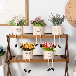 Ins-Style Hanging Doll Flower Arrangement, Artificial Flowers and Green Plants, Potted Plants, Living Room Desktop Decoration, Small Ornaments, Creative Home Decor