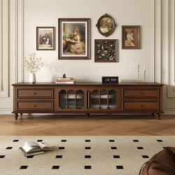 American-Style Solid Wood Tv Cabinet with Integrated Storage, Living Room Home Use, 2025 Walnut Color, Mid-Century Style Tall Tv Cabinet