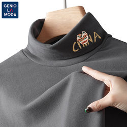 Geniolamode Double-Sided Fleece Base Layer Shirt for Men, Large Size, Mid-Collar, Lined, Winter Warm Thermal Underwear, Trendy