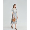 Chuidu Fat Plus Size Women's Temperament V-neck Gentle Style Floral Skirt Summer Design Slimming Waist | Split crossing