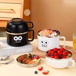 Stainless Steel Lunch Box for Students in Dormitories, Instant Noodle Bowl with Lid, Lunch Box for Office Workers in Canteens, Fast Food Cup, Bowl and Chopsticks Set