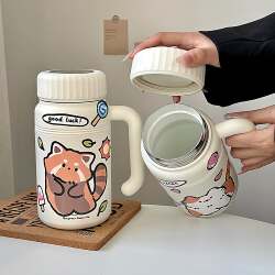 Insulated Cup for Girls, Large Capacity Ceramic-Coated Cup, Office Desktop Tea Cup, Student Water Cup, Mug for Men