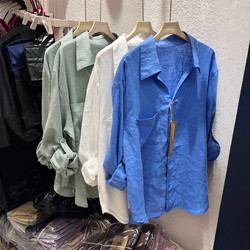 Must-Have Item! Solid Color Linen Long-Sleeve Sun Protection Shirt for Women, Summer, Petite, Stylish, Casual Top