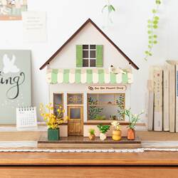 Japanese-Style Wooden House Children's Room Miniature Scene Decoration Lamp Bedside Grid Cabinet Cat Cafe Bakery Decorations