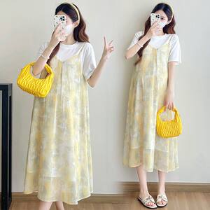 
Maternity wear 2026 summer new style French gentle style fashionable loose temperament slimming fake two-piece pregnancy dress