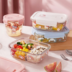 Sanrio Glass Lunch Box, Microwave Heating Special, for Office Workers, 2026 New Model, Cute Bento Box, Fresh-Keeping Tableware