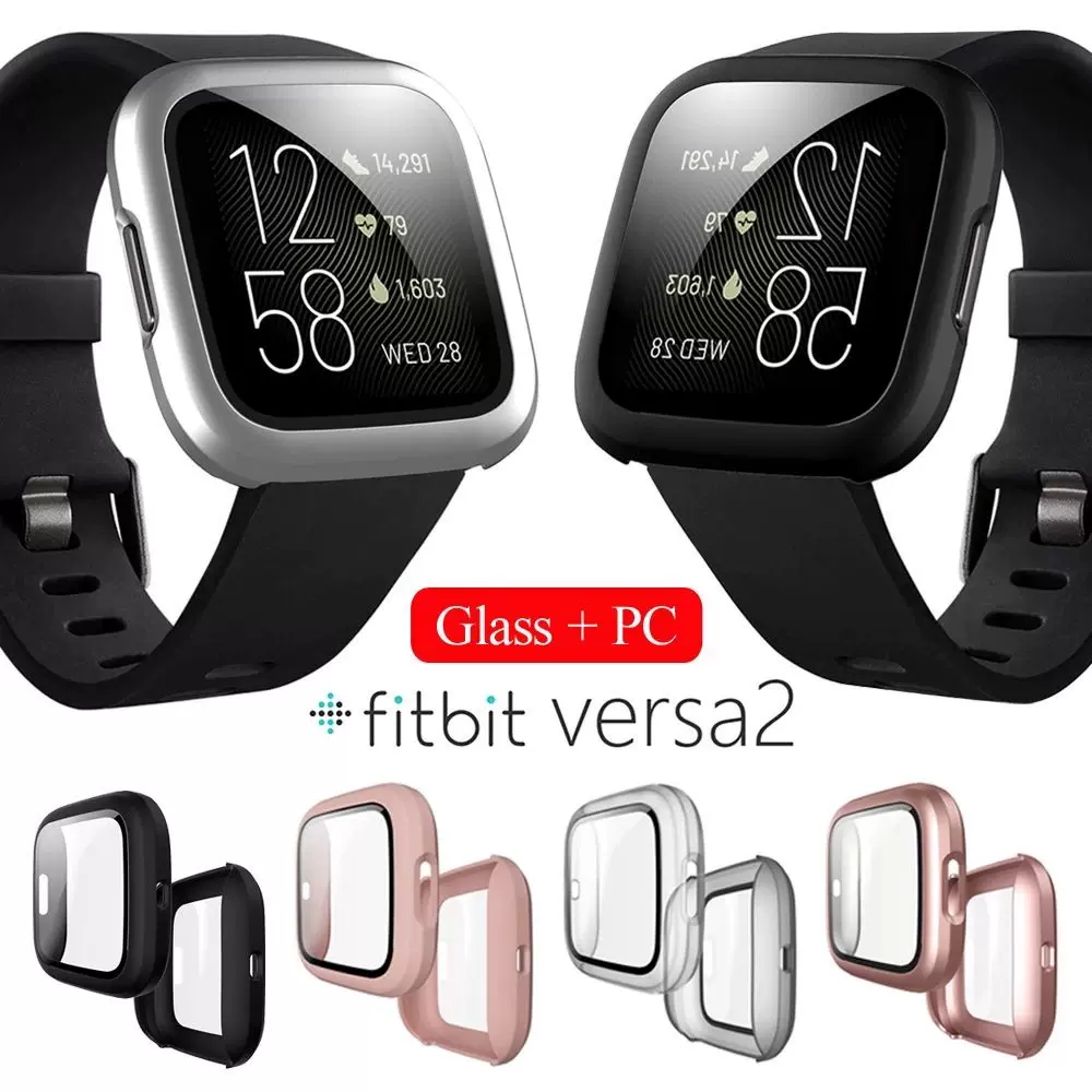 新品】适用华为新款Fitbit versa2代手表壳磨砂喷油PC+钢化膜一体表壳