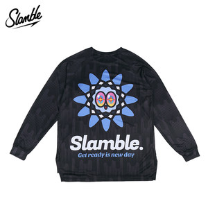 SLAMBLE autumn new fun printing sports long -sleeved T -shirt men's fast dry air round neck shooting fitness tide