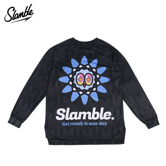 SLAMBLE autumn new fun printing sports long -sleeved T -shirt men's fast dry air round neck shooting fitness tide