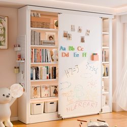 Household Steel Bookshelf with Magnetic Whiteboard Door, Suitable for Living Room, Bedroom, Library, Multi-Layer Combination Children's Bookcase