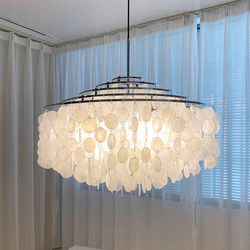 Italian Verpan French-Style Living Room Chandelier, Vintage Cream Shell Wind Chime, Designer Dining Room Master Bedroom Lighting Fixtures