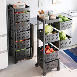 Four Seasons Muge Kitchen Square Rotating Storage Rack Multi-Layer Floor-Standing Installation-Free Mobile Fruit and Vegetable Basket Storage Rack