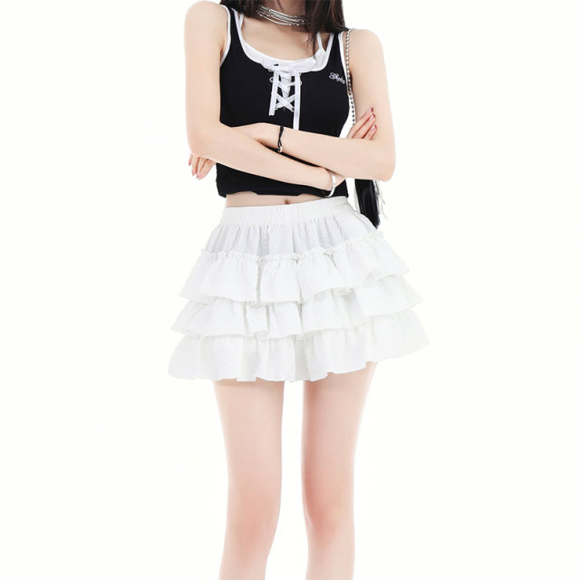 KRO French pure desire cake short skirt spring and summer 2024 season new loose waist thin wrinkles skirt panton skirt