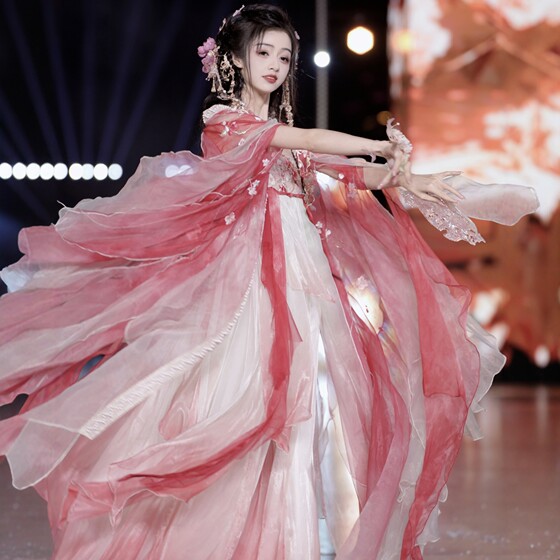 
Original Hanfu Women [Tu Qiqi-Peach Blossom] Twelve Flower God Series Super Immortal Heavy Industry Embroidery Chest-Full Skirt Set