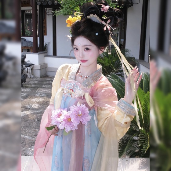 原创汉服女【紫苏糖】唐制一片式齐胸襦裙小唐风成人古装粉色套装