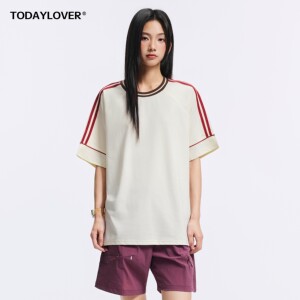 
TODAYLOVER contrast striped short-sleeved T-shirt women's summer American high street outdoor sports cool T-shirt top