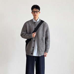 
SIIIEND retro style stand collar button knitted cardigan men's loose versatile sweater jacket couple college style