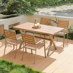 Outdoor Tables and Chairs, Courtyard, Open-Air Garden, Leisure Plastic Wood Table and Chair Set, Commercial Outdoor Furniture, Waterproof and Sun-Proof Dining Table and Chairs