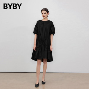 
Fashionable, simple, versatile, casual, puff-sleeved dress, summer design, high-waisted mid-length skirt, high-end inner skirt