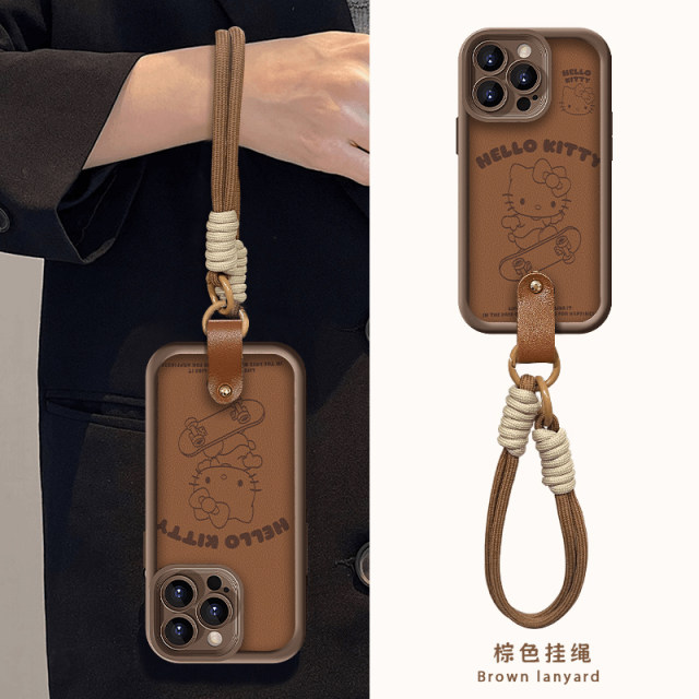 Della Kitty is suitable for iPhone16 mobile phone case Apple 15promax protective set Huawei PURA70 width vivox100 Xiaomi 14 anti -drop OPPO red rice k70 Honor 20 coffee color