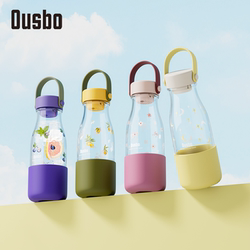 Ousbo Glass Water Cup for Women, High Aesthetic Value, Summer Cold Brew Tea Cup, High Temperature Resistant, Portable Coffee Drink Small Milk Cup