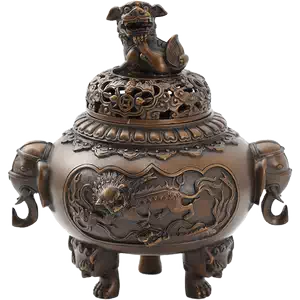铜器  香炉  三足象耳三面狮头香炉 香道具  工艺品  美术品  摆件 铜器 香炉 三足象耳三面狮头香炉 香道具 工艺品 美术品