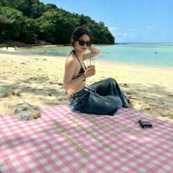 Outdoor Camping Beach Mat Seaside Beach Blanket Waterproof Sandproof Beach Pink Plaid Photo Props Picnic Cloth
