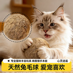 Cat Prey Ball, Natural Rabbit Fur Ball, Cat Toy, Cat Chase and Self-Entertainment Gadget, Cat Teaser Stick, Bite-Resistant and Silent