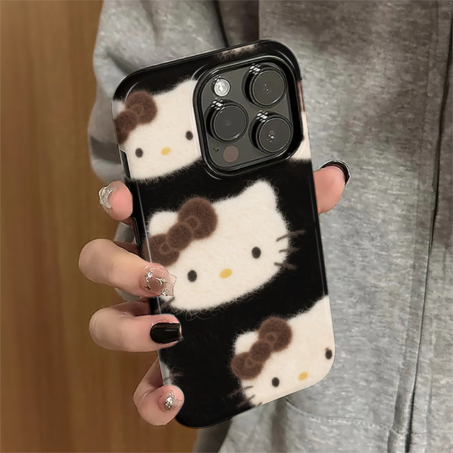 
Applicable to Apple 17pro mobile phone case iPhone 16promax personality ip15pro new style 13 women 14 cartoon 12 anti-fall protective cover 11 plush kt cat xsmax hard 7/8plus film e