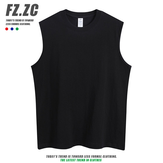 Vest Men's Summer Cotton Pure Sports Ginseng, sweat, sucking and loose, wearing bottoming undershirts, shoulder -free round neck T -shirts