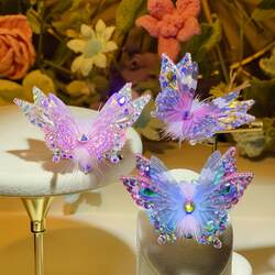 Autumn and Winter Plush Moving Butterfly Hairpin for Girls, Rhinestone Hair Clip, Cute Side Fringe Hair Clip, Small Hair Accessory