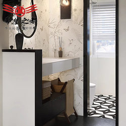 French Retro Bathroom Tiles Swallow Black and White Pattern Tiles 300X900Mm Micro-Cement Wall Tiles Toilet Floor Tiles