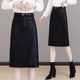 High-waisted leather skirt and skirt for women's spring and autumn new soft leather hip skirt over the knee medium-length large pockets behind