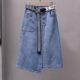 Retro blue denim skirt for women in spring and autumn 2025 new high-waisted old mid-length slit one-step skirt
