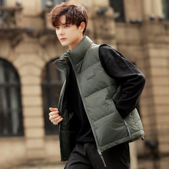 Light luxury style ins Hong Kong style short stand-up collar down vest men's casual trendy bread coat warm coat vest