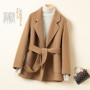 Off season new autumn and winter double-sided cashmere coat for women, short, high-end, small, woolen coat for women, high-end Australian wool