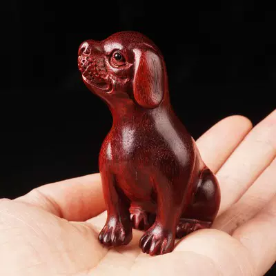根付 紫檀 犬 つげ 根付け 木彫り 彫刻 233 球戯犬 イヌ