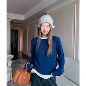College Fengyuan Collar Human sweater female autumn and winter new soft glutinous bottom wears loose knitwear top women
