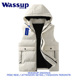 
wassupdeion trendy brand winter down cotton vest men's hooded Chinese red couple's large size warm vest