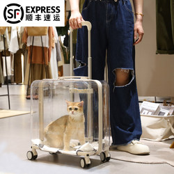 Cat Carrier, Portable Large Pet Trolley Box, Transparent Cat Suitcase, High-Looking Space Capsule Dog Stroller